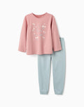 Pyjama en Coton pour Fille 'Fleurs', Rose/Bleu