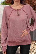 Waffle Knit Long Sleeve Henley Sweatshirt (S-2XL)