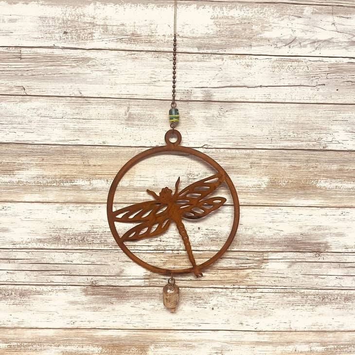 Circle Dragonfly 8" Rusty Metal Bell Chime